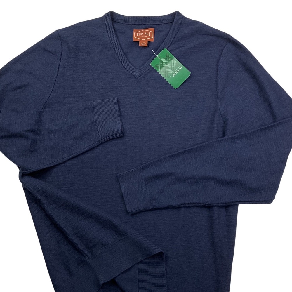 Red Ale By Alesbury Sweater V-Neck Pullover Men Sz L Navy Blue Minimalist Cozy